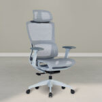 Dominion Executive High Back Mesh Chair with adjustable headrest, lumbar support, molded foam cushion, and sleek black nylon frame for ergonomic office comfort.